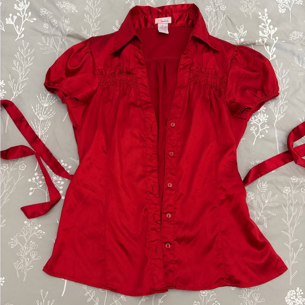 Vintage Red Women's Button-Front Satin Top